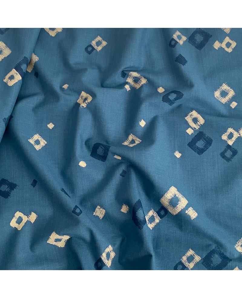 Coton sérigraphié Takumi carrés bleu