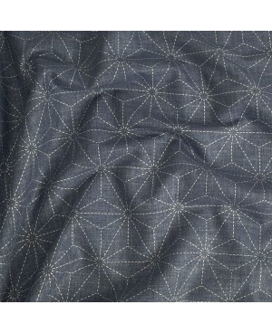 Asanoha pre-printed sashiko fabric on blue-grey denim-look background