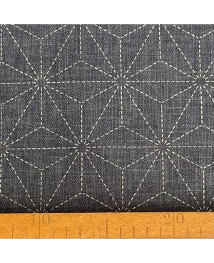 Asanoha pre-printed sashiko fabric on blue-grey denim-look background