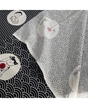 Takumi Maneki-Neko screen-printed cotton Black