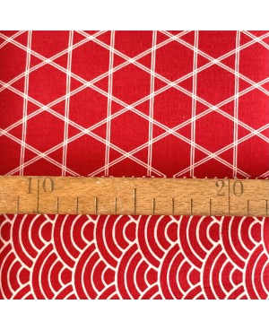 Algodón serigrafiado Takumi Asanoha y Seigaiha, rojo