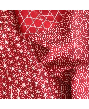 Cotone serigrafato Takumi Asanoha e Seigaiha, rosso