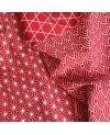 Algodón serigrafiado Takumi Asanoha y Seigaiha, rojo