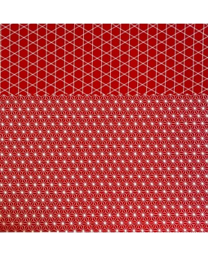 Algodón serigrafiado Takumi Asanoha y Seigaiha, rojo