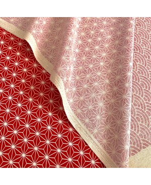 Algodón serigrafiado Takumi Asanoha y Seigaiha, rojo