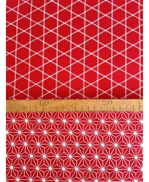 Algodón serigrafiado Takumi Asanoha y Seigaiha, rojo