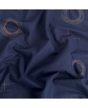 Coton sérigraphié Takumi pointillés en cercle bleu