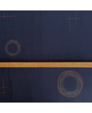 Algodón serigrafiado Takumi con puntos circulares azules