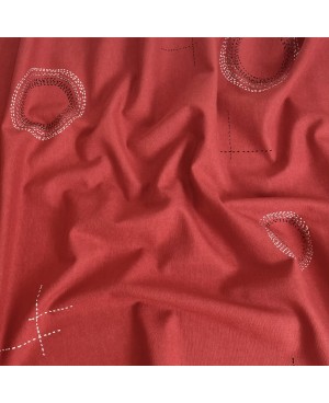 Takumi screen-printed cotton with red circle dots