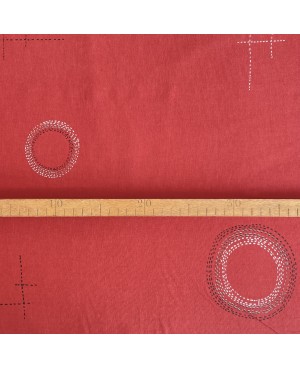 Coton sérigraphié Takumi pointillés en cercle rouge