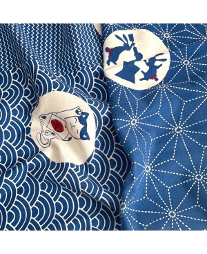 Takumi Maneki-Neko screen-printed cotton Blue