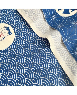 Takumi Maneki-Neko Serigrafía de algodón azul