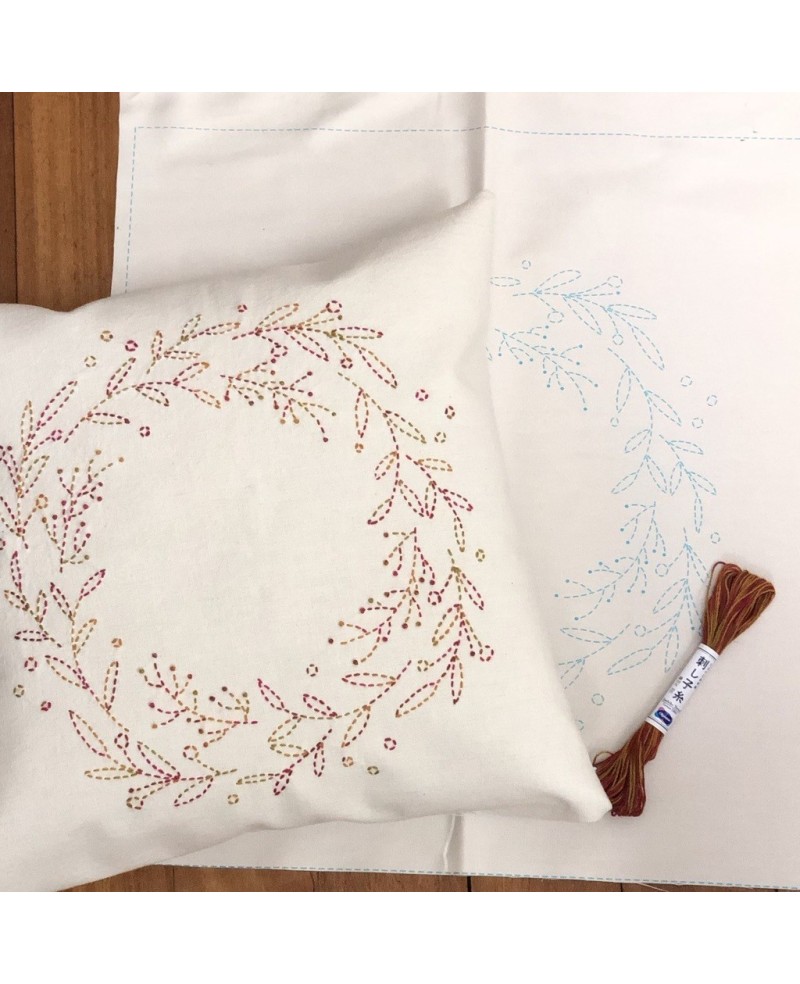 Pre-stencilled Sashiko Wreath Panel Pre-stencilled Sashiko Wreath Panel