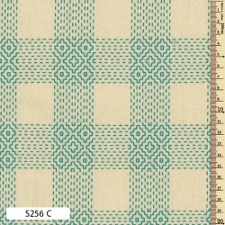 Tissu Coton Sakizome Fil Teinté Sashiko Stitch Kaki Ecru/Vert Turquoise