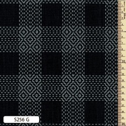 Yarn-Dyed Sakizome Cotton Fabric Sashiko Stitch Intersect  Black/Grey